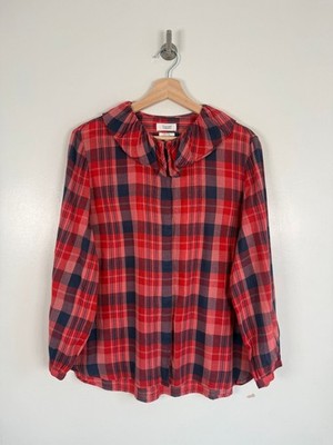 Toast Bluse Gr UK 14 rot kariert Hemd Rüschenkragen Baumwolle Oberteil kariert hell
