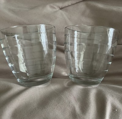 2 Vintage Turkish Pasabahce Clear Horizontal Ribbed Glass Tumblers 3.5  n2 EUC