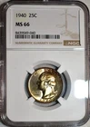 NGC MS-66 1940-P Washington Quarter, Beautifully Toned, Radiant, Superb Gem!