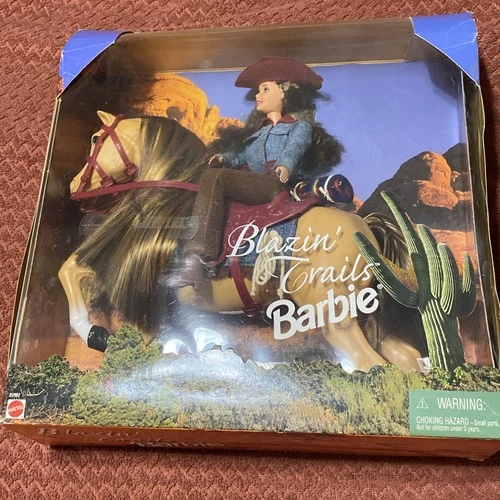 Vtg Mattel 1999 Blazin Trails Barbie w Horse -  Western Gift Set - 23888 - NIB