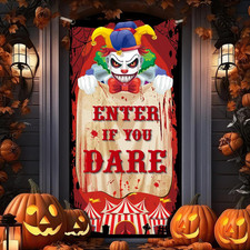 Halloween Evil Circus Door Cover Creepy Carnival Banner Bloody Scary Clown Carni