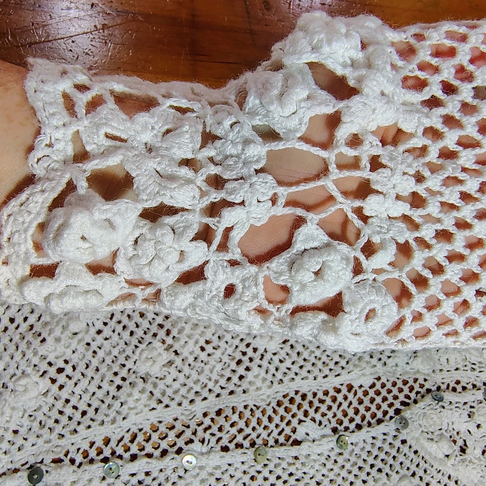 Cardigã feminino Together crochê floral suéter branco botão frontal L coquete - Imagem 2 de 4