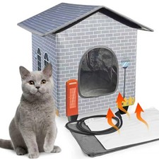 Elevated Heated Cat Houses for Indoor/Outdoor Cats with Heated Cat Bed Waterp...