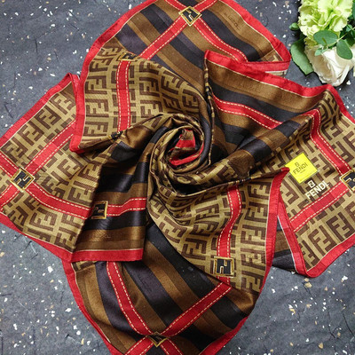 FENDI handkerchief 58cm 22″ square cotton Zucca brown | eBay