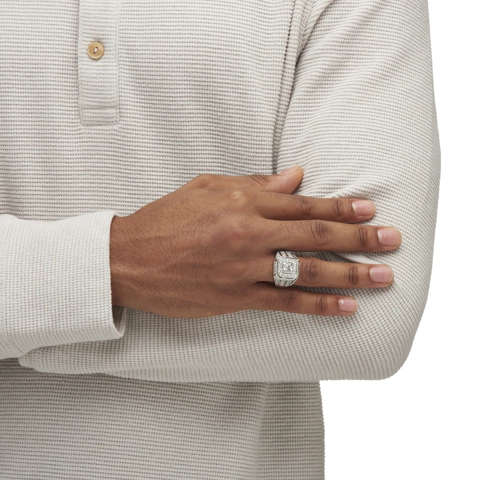 Anillo de rejilla octágono de circonita cúbica de corte cuadrado de platino para hombre de 2,33 TCW Foto 4 de 4