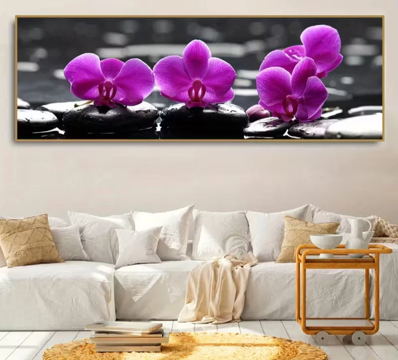 Panoramic Purple Orchids on  Black Stones Canvas Print Wall Art Home Decor - Image 2 of 4