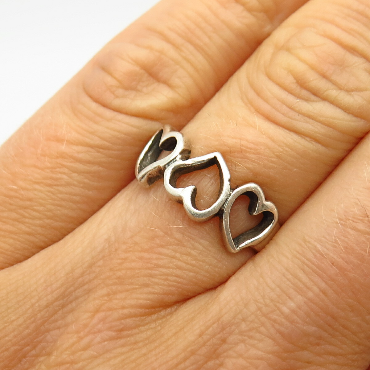 925 Sterling Silver Triple Open Heart Design Ring Size 7 | eBay