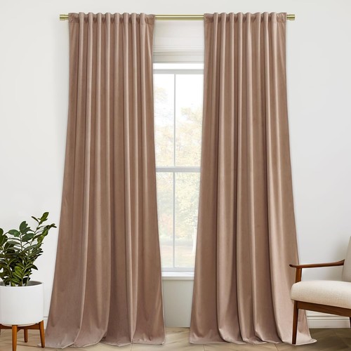 Luxury Velvet Curtains in Blush Beige - 90" Length, Thermal Insulated Duo - Picture 3 of 11