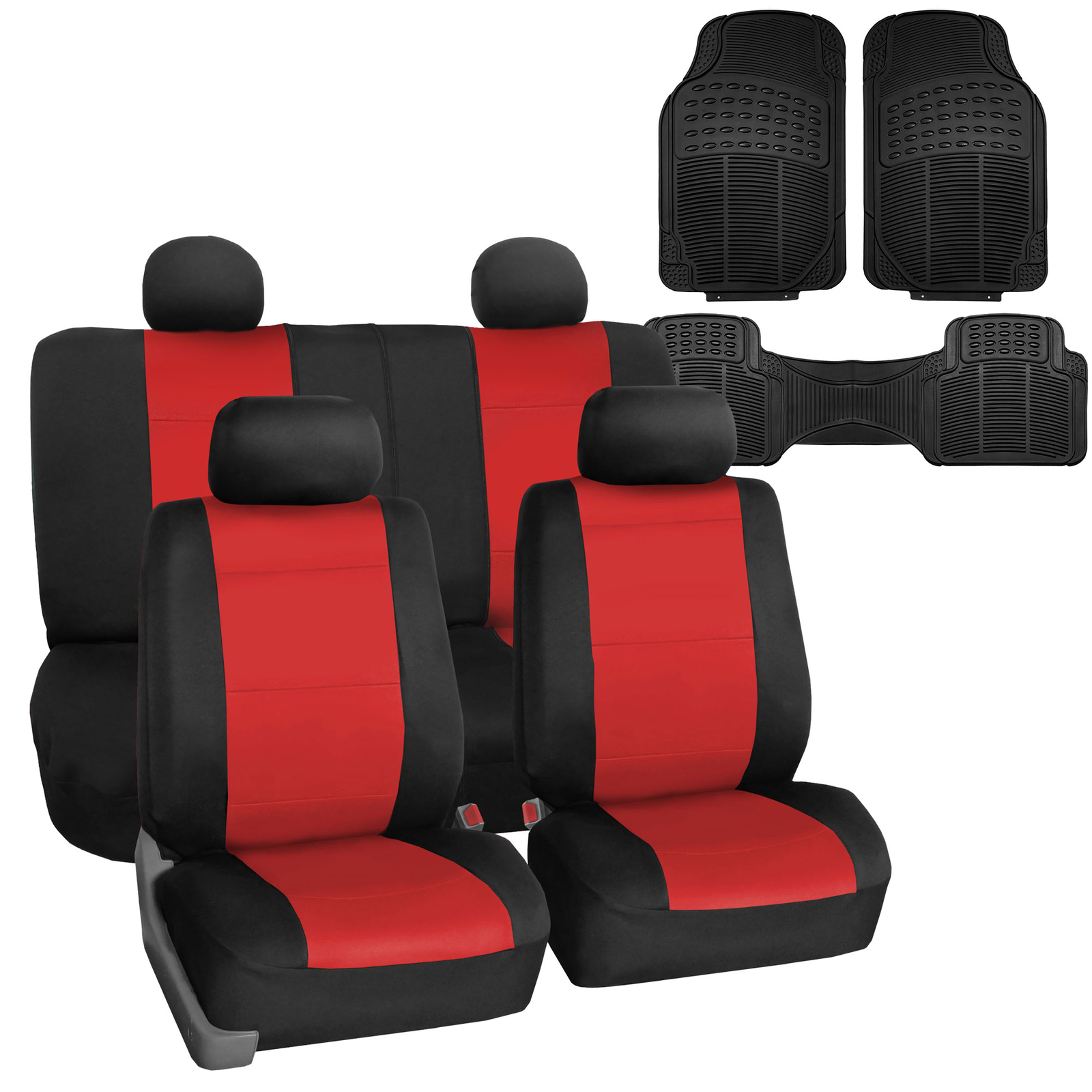 Neoprene Car Seat Covers Red for Auto SUV CAR w/ Floor Mats