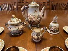 Set da tè vintage R. Capodimonte Italia oro/abbronzatura rilievo cherubini/leone demitasse 18pz