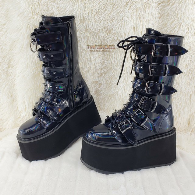 black leather calf length boots