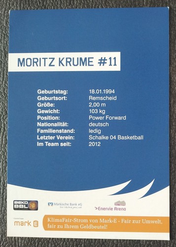 5079 Moritz Krumme Hagen Phoenix BBL Basketball Autogrammkarte - Picture 2 of 2