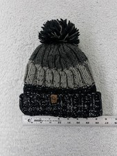 Cold Front Beanie Toque Youth Boys One Size Gray Black Knit Acrylic Ski Pom