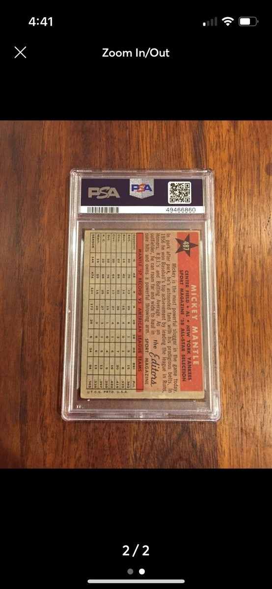 1958 Topps Mickey Mantle All Star Card PSA 3VG *HOF* | eBay