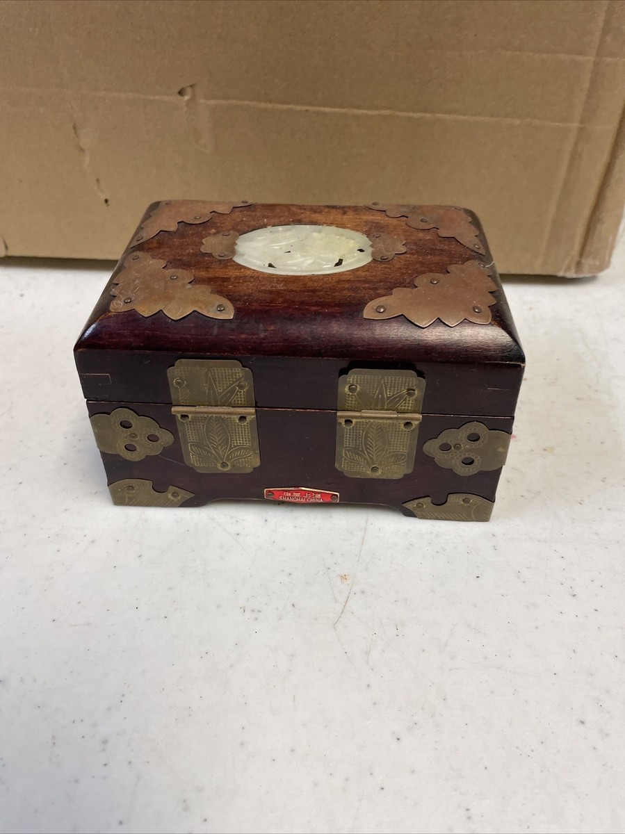 Boîte à Bijoux En Bois Orné Céramique Céladon Blanc - Style Chinois Vintage