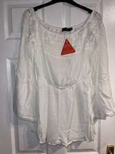 In the style Jac Jossa white fluted sleeve bardot playsuit size 10