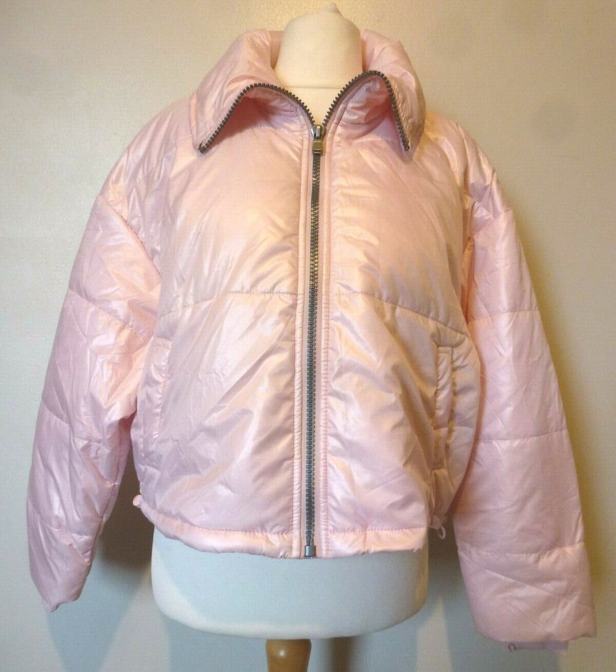 Missguided Padded Puffer Jacket Adjustable Cropped 10 Uk BNWT RRP £29.99 Pink