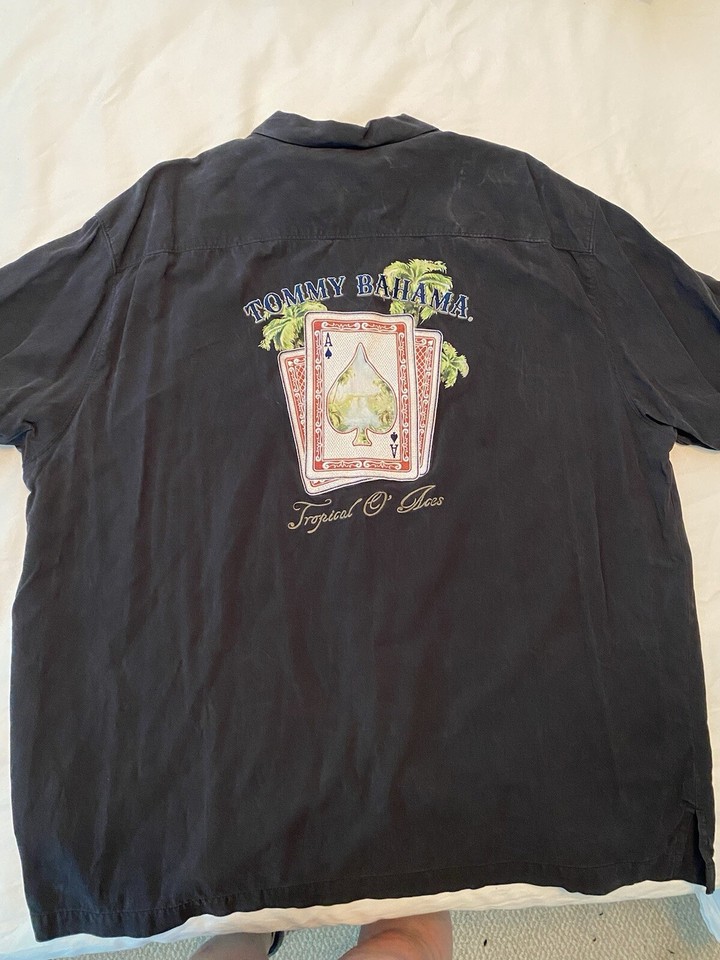 Tommy Bahama Hawaiian Shirt Mens XXL Black Silk Tropical O’ Aces Embroidered eBay