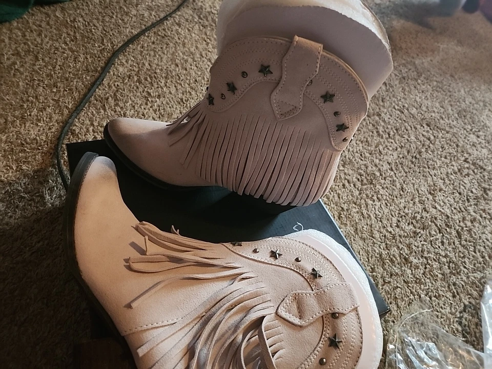 Botas con flecos muy volátiles talla 8 boho botines de cuña cuero tostado borla Foto 4 de 4