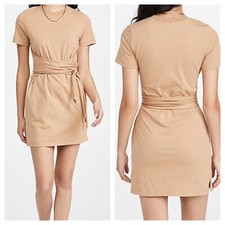NWT Alice + Olivia Women’s Evie Tie Waist Dress Size S Small Tan