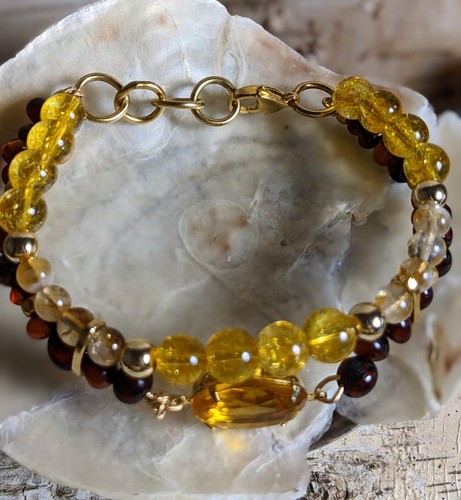 8 Carats Whiskey Citrine & Authentic Baltic Amber In Two Strand Bead Bracelet - Picture 4 of 5