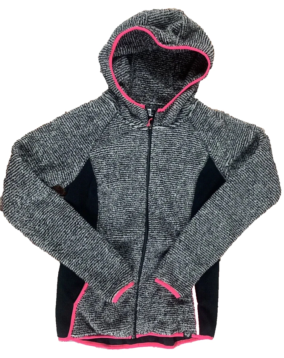 RBX Women's Small Zip Up Hooded Jacket Black White Pink Activewear Hoodie