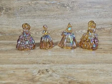 Wheaton Marigold Carnival Glass Ladies Figurines Dresses Iridescent Lot Of 4