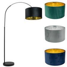 Black Arch Floor Lamp Velvet Drum Metallic Inner  Lampshade Living Room Light