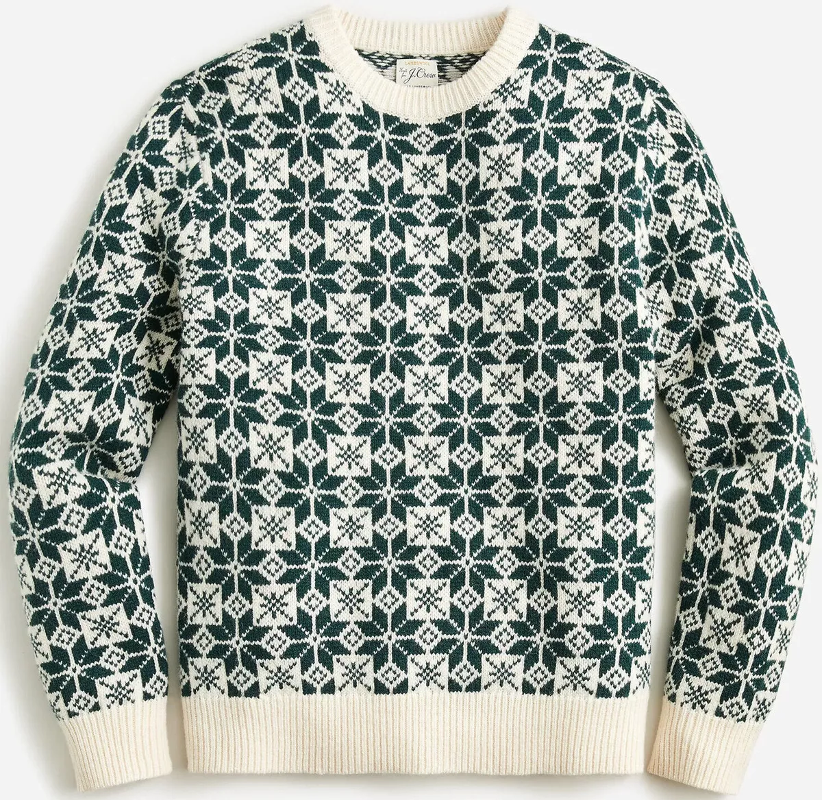 NWT J.Crew 100 Wool Green Fair Isle Sweater Vintage Holiday