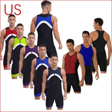 Men's Athletic Bodysuit Slim Fit Active Wrestling Leotard Jumpsuit Boxer Singlet