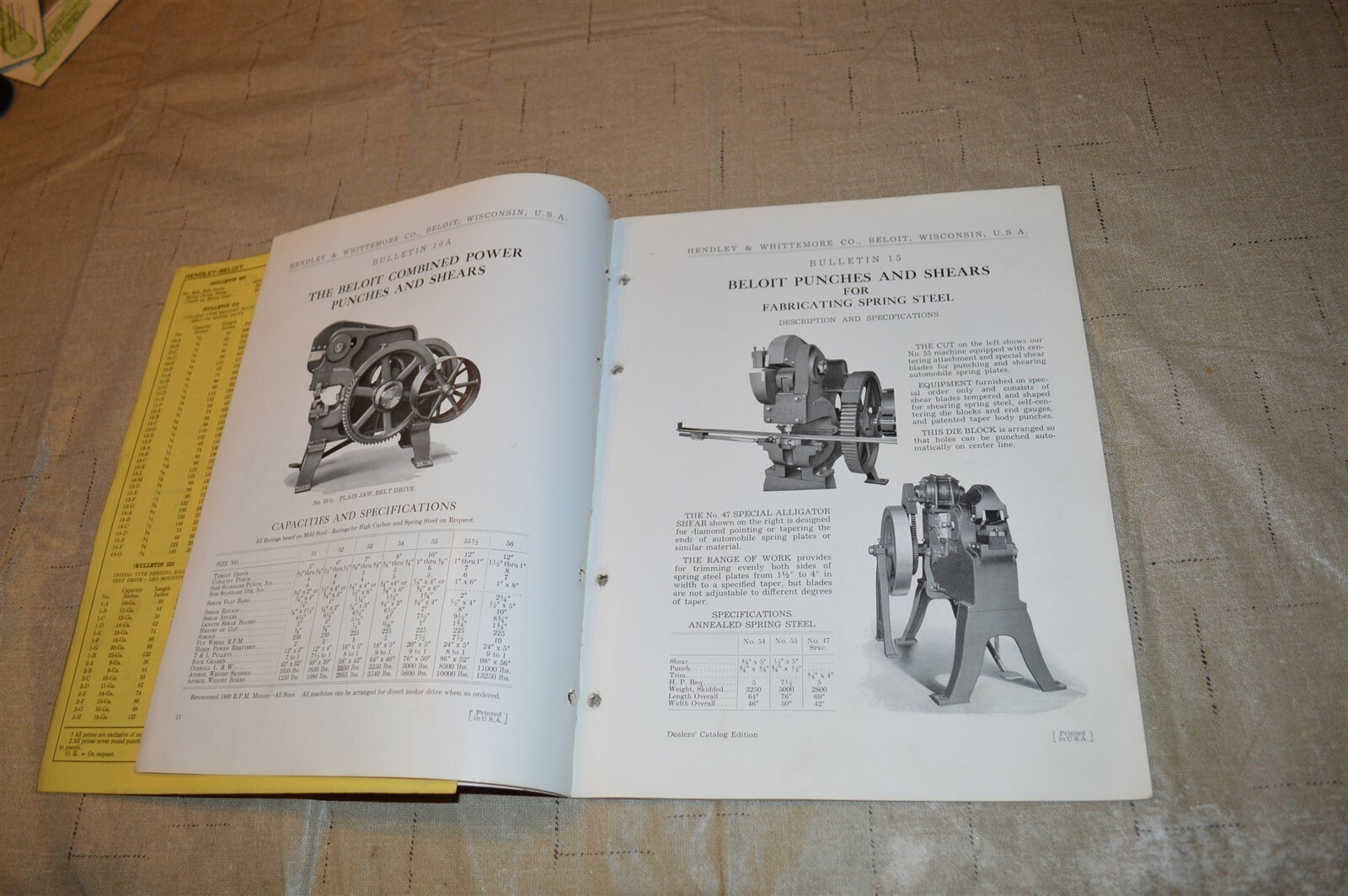 1937 Hendley & Whittemore Beloit Wisconsin Punches Shears Bending Rolls