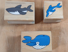 Whale Dolphin Shark Lot Stamp Wood Mount Mini Small Beluga Scrapbooking Crafting