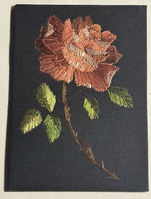 ACEO Original American Pink Rose Silk Hand Embroidery Alexandra Lobban UK 2018