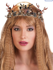 Elf Crown Deer Antler Tiara  Elfish Forest Queen Pearl Reindeer Wedding Costume