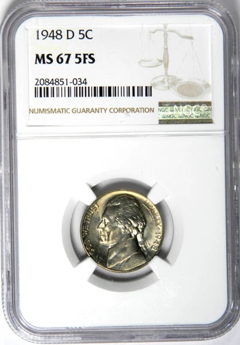 1948-D JEFFERSON NICKEL 5 FULL STEPS SUPER GEM NGC MS67 5FS!