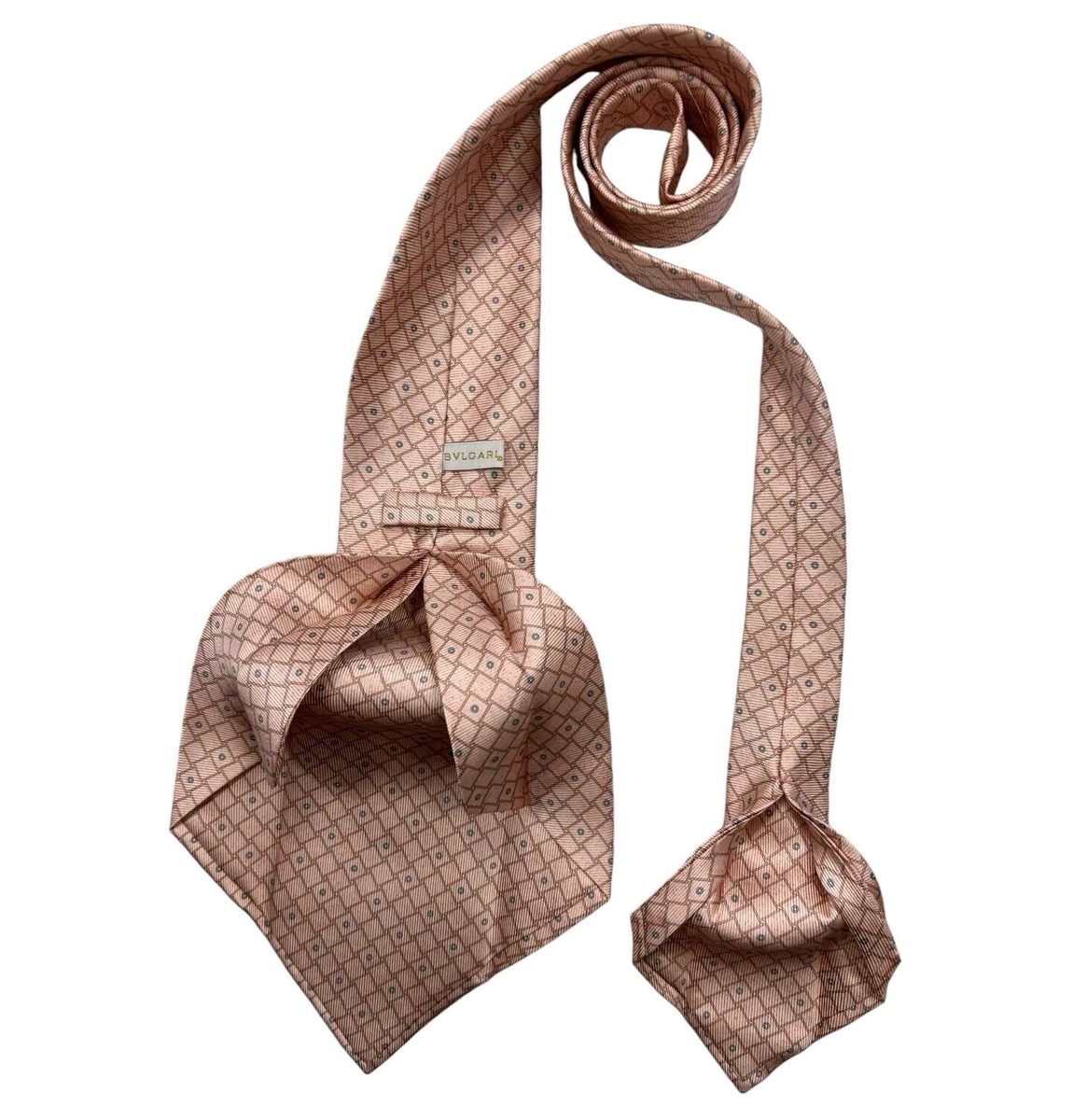BVLGARI 7fold Men's 100% Silk Necktie LUXURY Tie Pink Geometric W