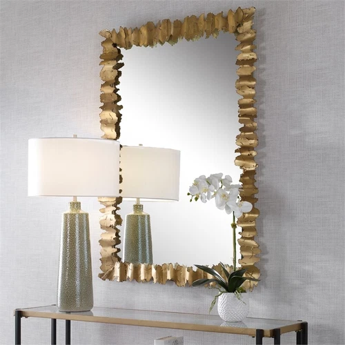 Uttermost Lev Contemporary Style Steel MDF Wood Mirror in Gold Finish - Picture 3 of 7