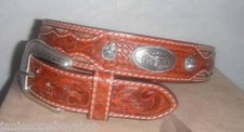 GENUINE LEATHER WESTERN BELT COWHIDE LONGHORN CONCHO 3D SADDLE TAN SIZE 34