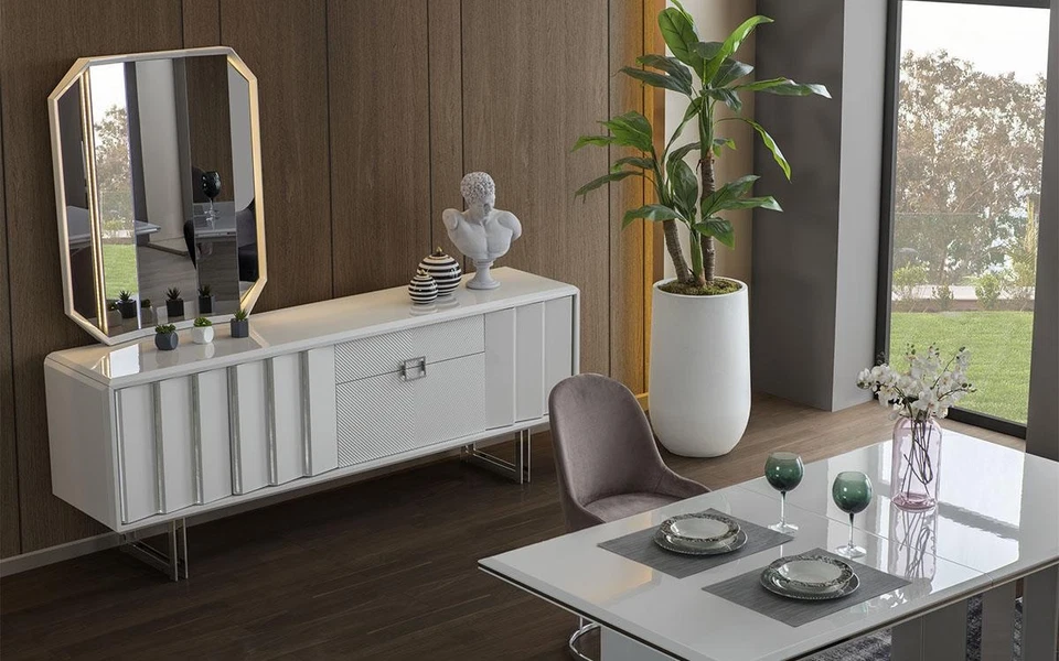 Gruppe Sideboard Spiegel Kommode Schränke Holz Möbel Weiß Wohnzimmer - Bild 1 von 1