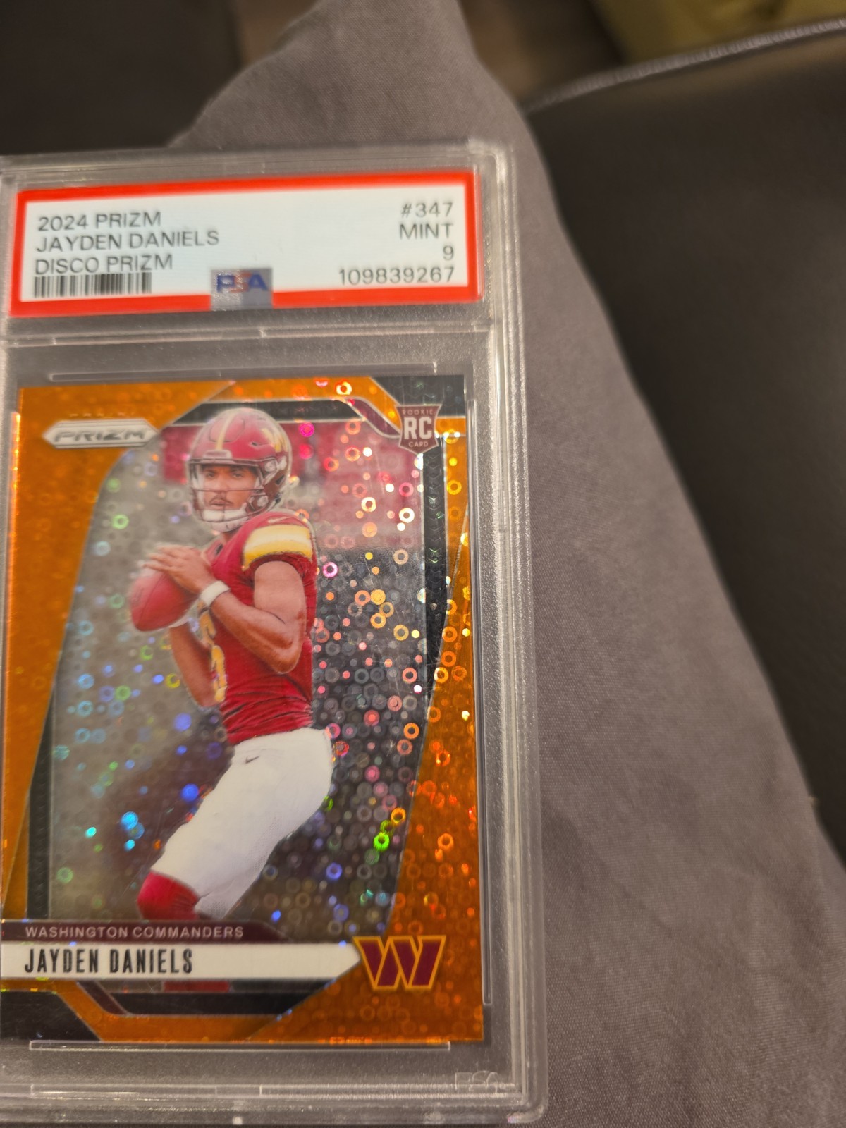 2024 Panini Prizm Jayden Daniels #347 Orange Disco Prizm RC PSA 9 view 4