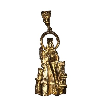 Gold Plated Stainless Steel Religious Saint Figure Staff Castle Pendant 6cm