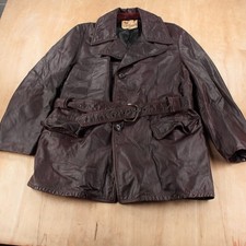 LAKELAND oxblood lined leather belted trench coat 46 vtg 60s 70s usa union made