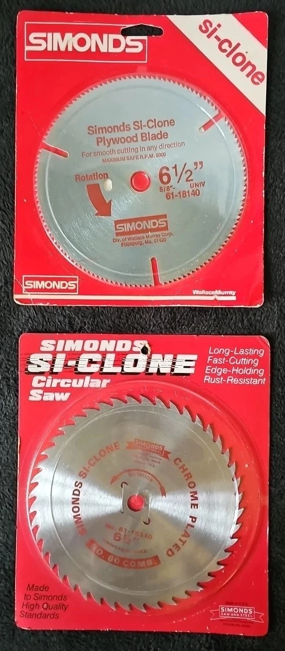 Two Simonds Si-Clone 6.5" Circular Saw 5/8" Hole No. 60 Combo & Plywood Blades