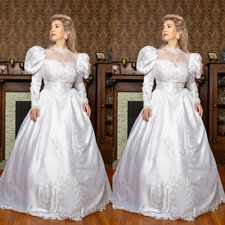 Vintage Wedding Dresses Long Sleeves Satin Retro Medieval A Line Bridal Gowns
