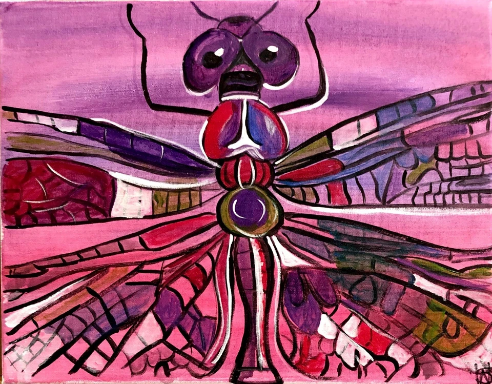 Pintura original libélula 14X11 lienzo acrílico diseño abstracto arte en el hogar Foto 2 de 4