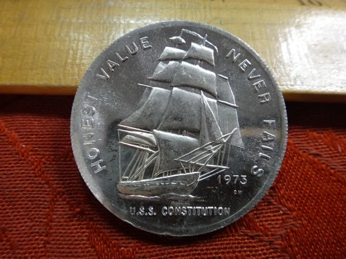 1973 USS Constitution Honest Value 1 Oz .999 Silver Bullion Round - Provo, Utah