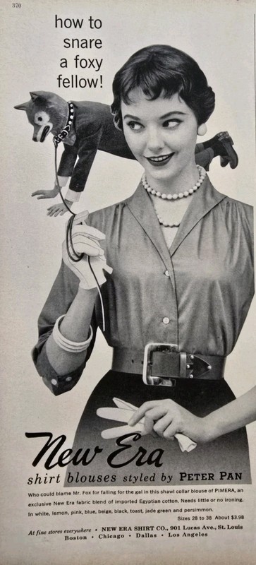 1956 Women's New Era Blouse Snare foxy fellow on her chain Vintage Fashion Ad 