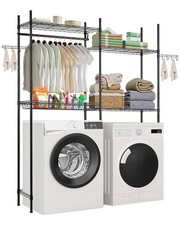 VEVOR Over Washer and Dryer Storage Shelf Two Row 4 Tiers Washer Rack Black