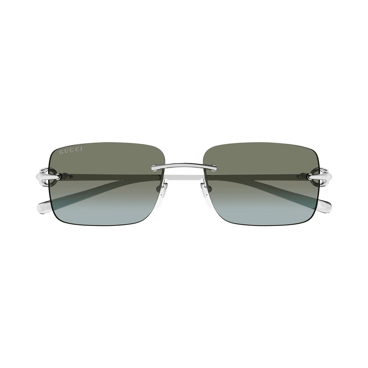 GUCCI GG1703S 007 Silver Metal Brown Green Lens Rimless Sunglasses