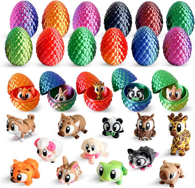 12 Pcs Prefilled Easter Eggs with 3D Printed Animals Magic 3D Toys inside Kids